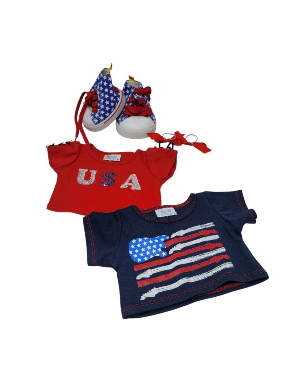 Build a Bear USA Shirt Tennis Shoes Outfits 4th of July America Flag Lot 3